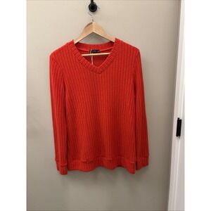 NWT  Women's Red Ribbed V-neck Lightweight Sweater Sampeel